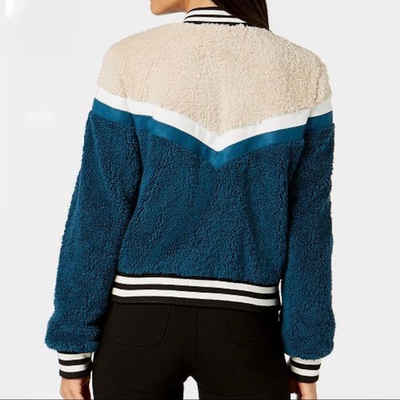 💕SOLD💕Celebrity Pink Varsity Bomb Teddy Sherpa Chevron Jacket - Picture 2 of 11